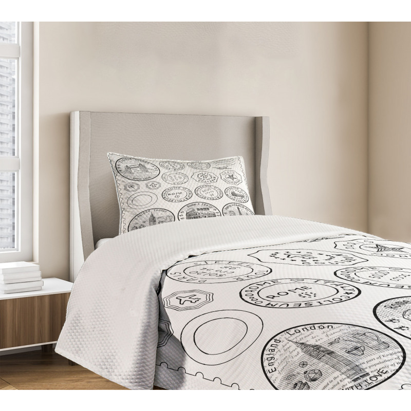 Stamps Famous Landmarks Bedspread Set