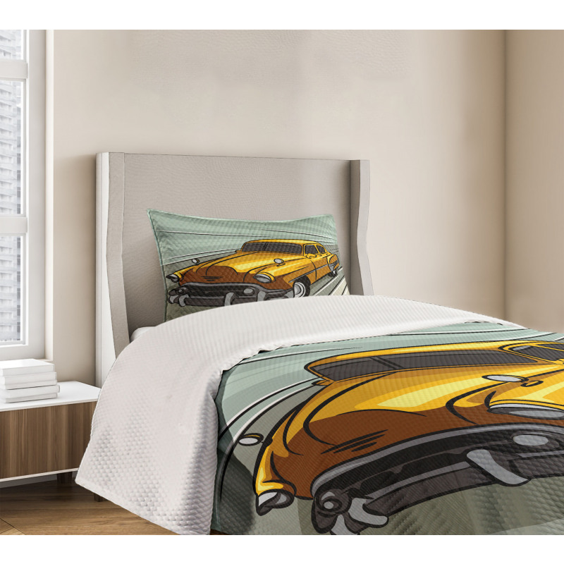 Yellow Vehicle Speeding Bedspread Set