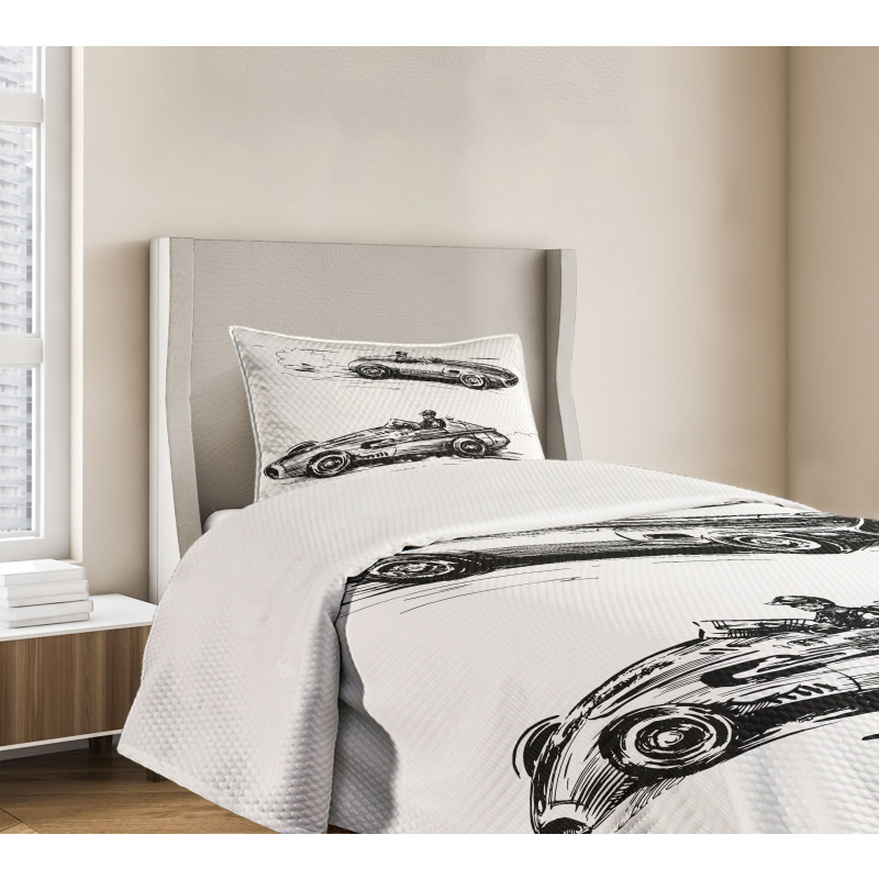 Racing Vehicles Sketch Bedspread Set