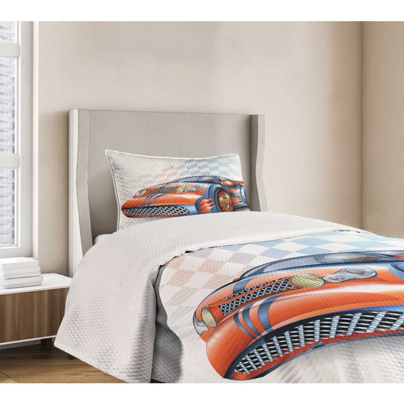 Cartoon Style Race Car Bedspread Set