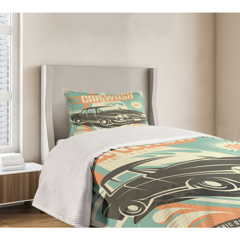 Retro Car Wash Poster Bedspread Set