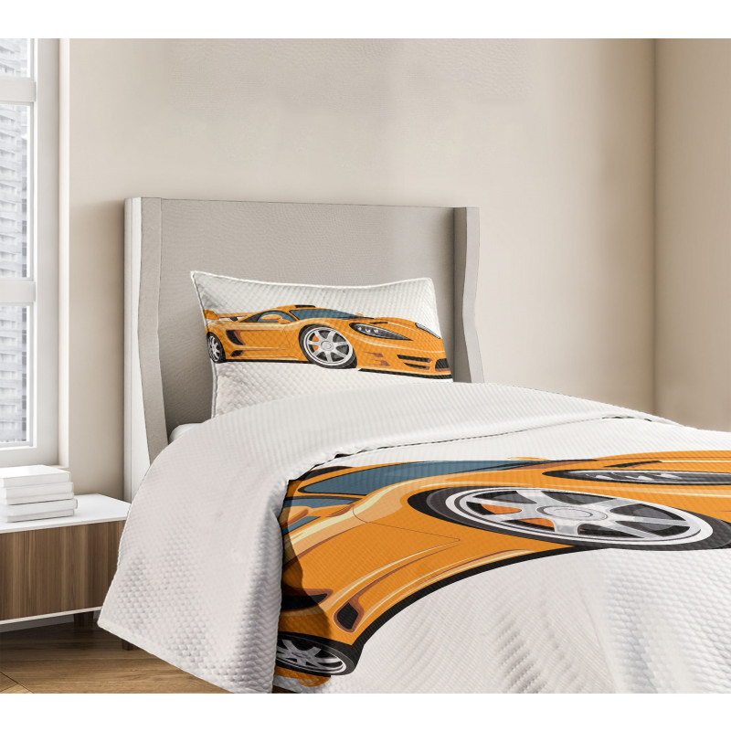 Orange Fast Sports Car Bedspread Set