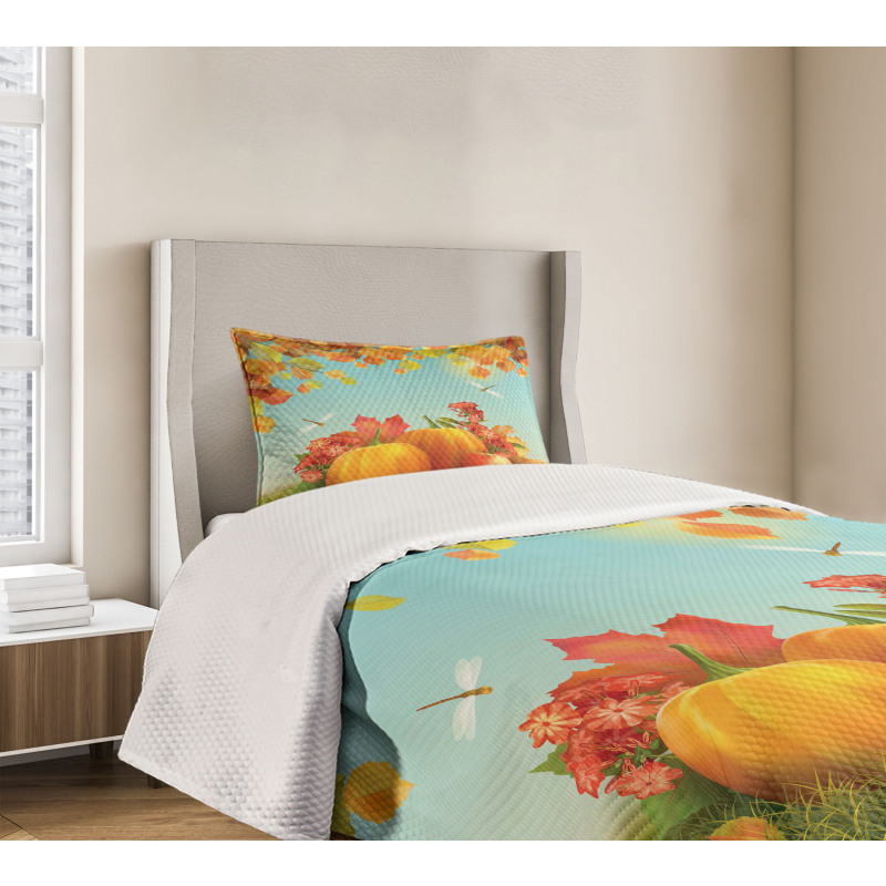 Fall Season Yield Leaf Bedspread Set