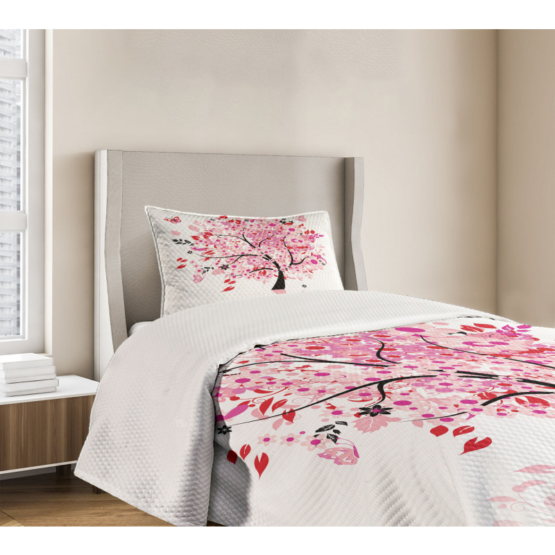 Abstract Tree and Flowers Bedspread Set