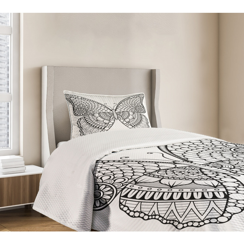 Monochrome Butterfly Graphic Bedspread Set