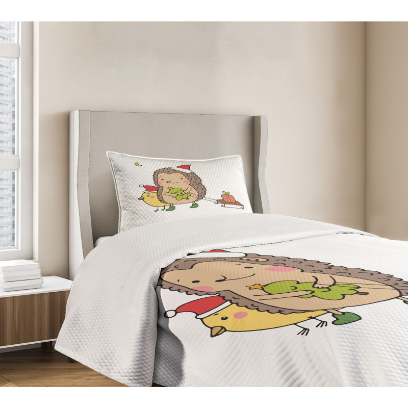 Cartoon Bird and Tree Bedspread Set