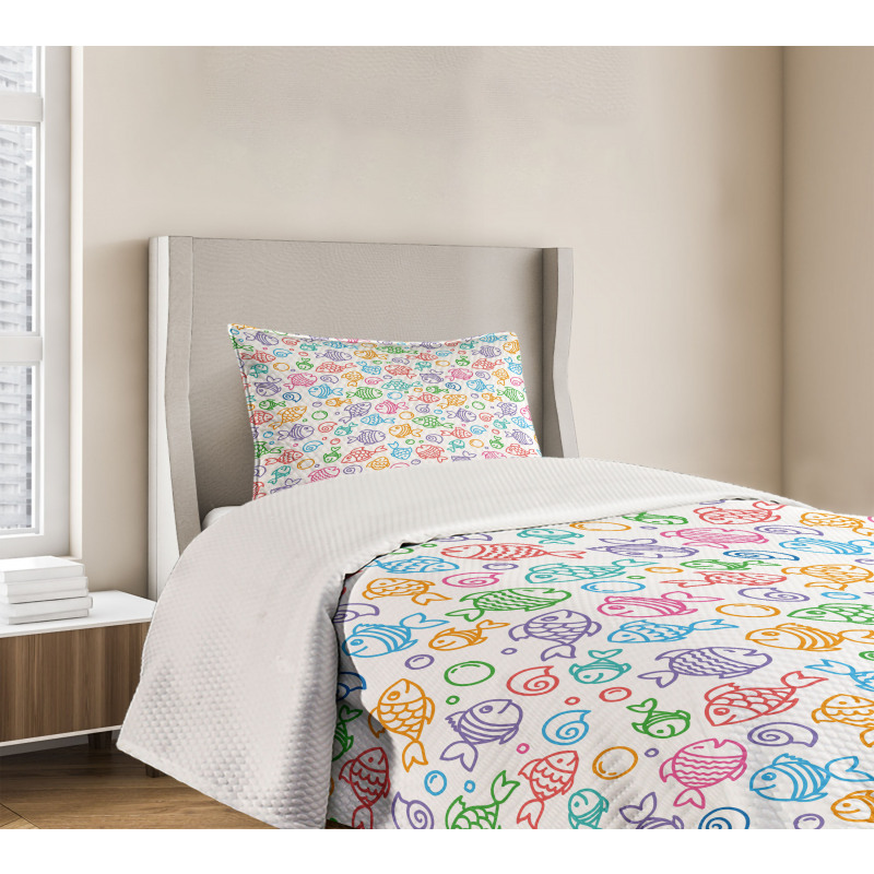 Doodle Fish Happy Aquarium Bedspread Set