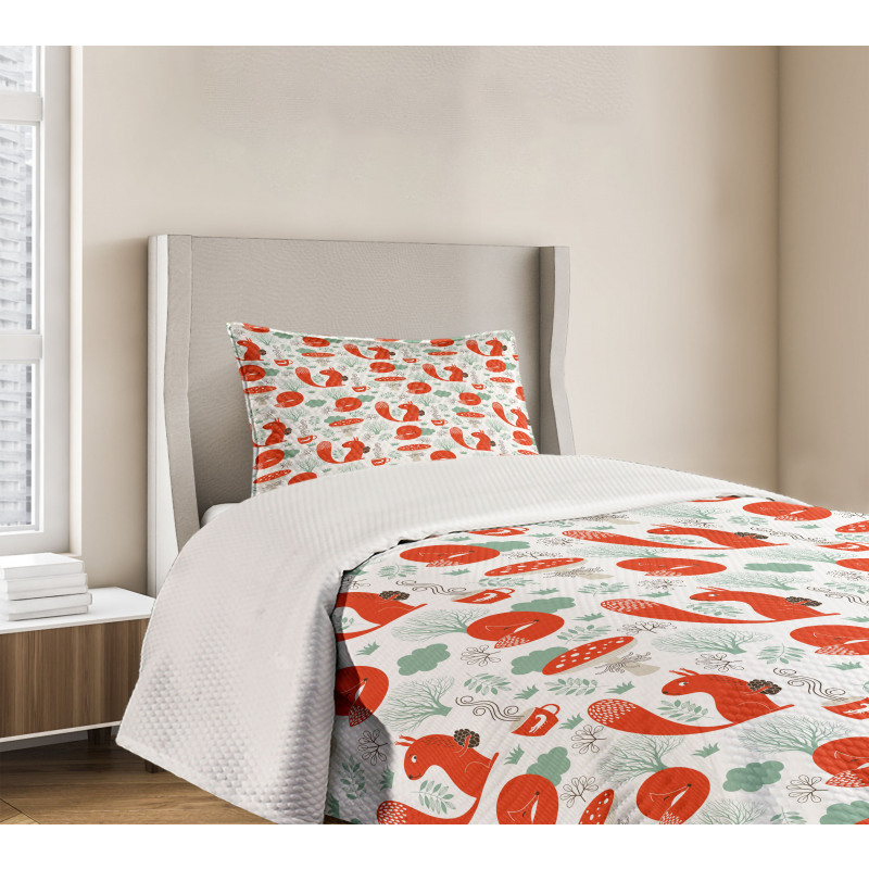 Squirrel Fox Fungus Tea Bedspread Set