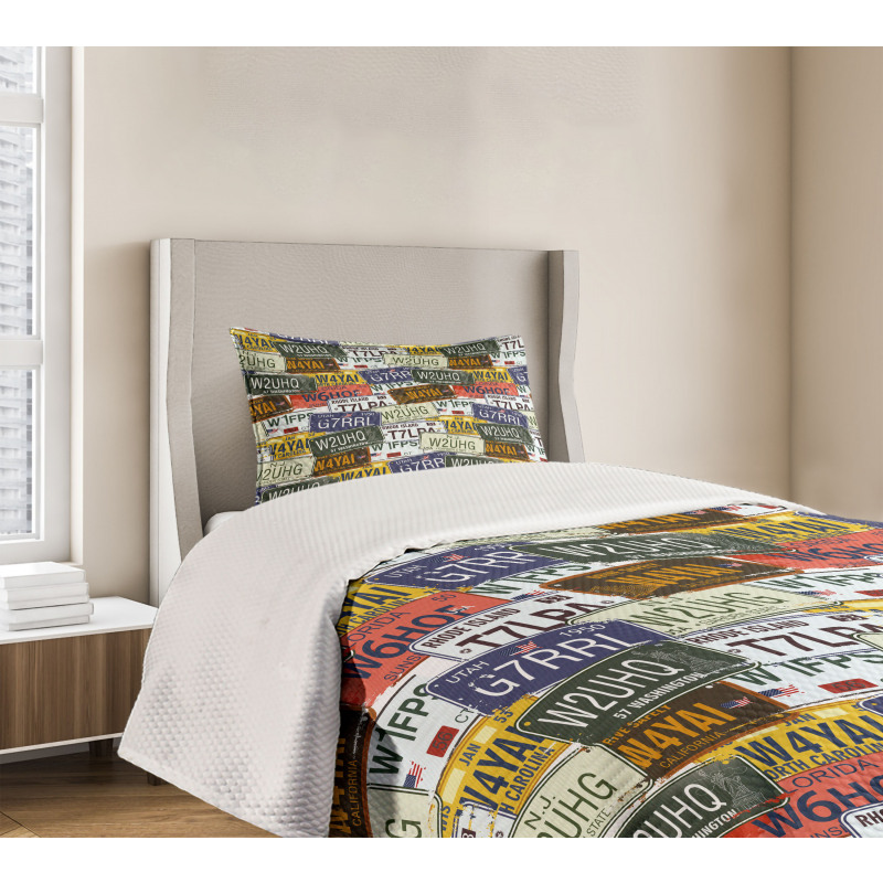 Retro Auto License Plates Bedspread Set