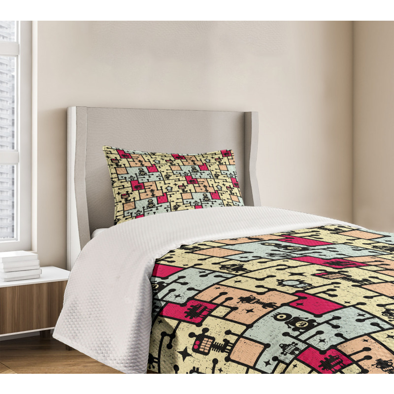 Robots on Grid Squares Bedspread Set