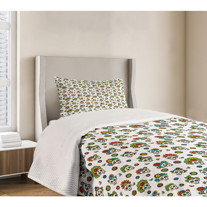 Dead Sugar Skull Flowers Bedspread Set