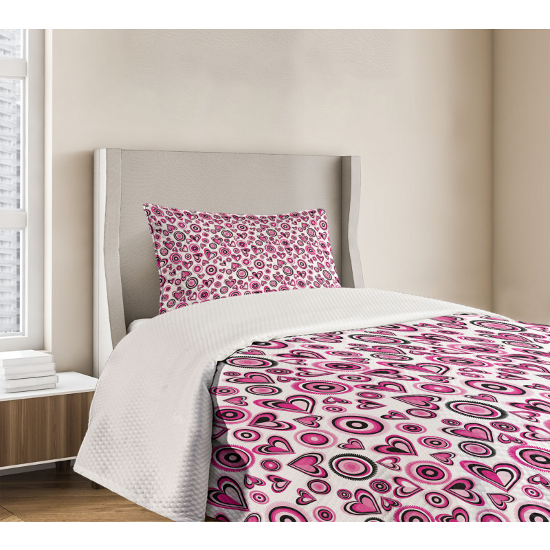 Pink Hearts and Circles Bedspread Set