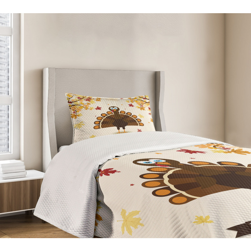 Fall Season Animal Leaf Bedspread Set