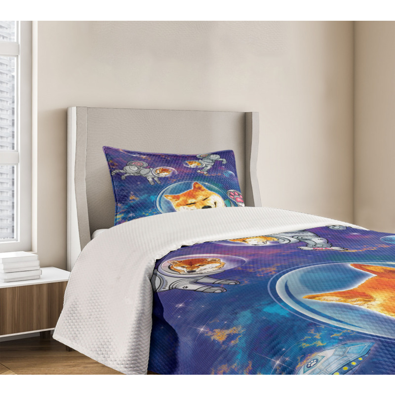 Astronaut Shibas in Space Bedspread Set