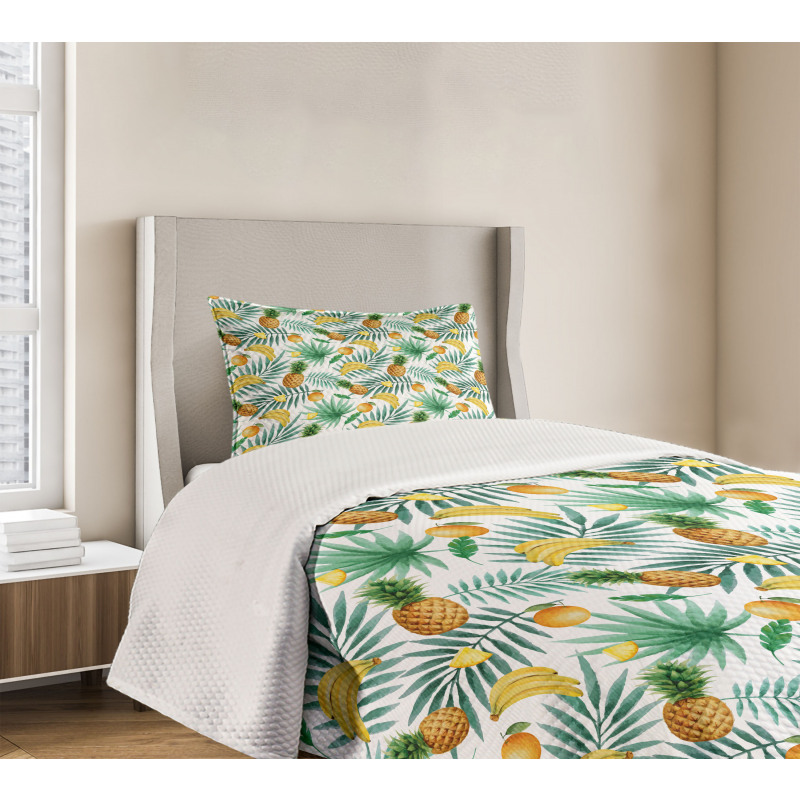 Exotic Fruits Leaves Bedspread Set