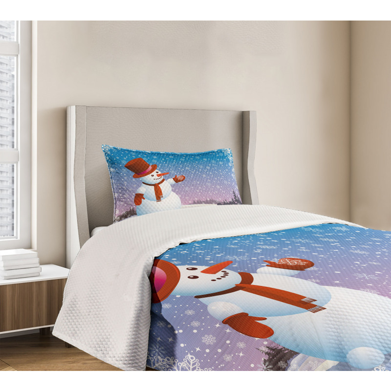 Happy Cartoon Snowfall Bedspread Set