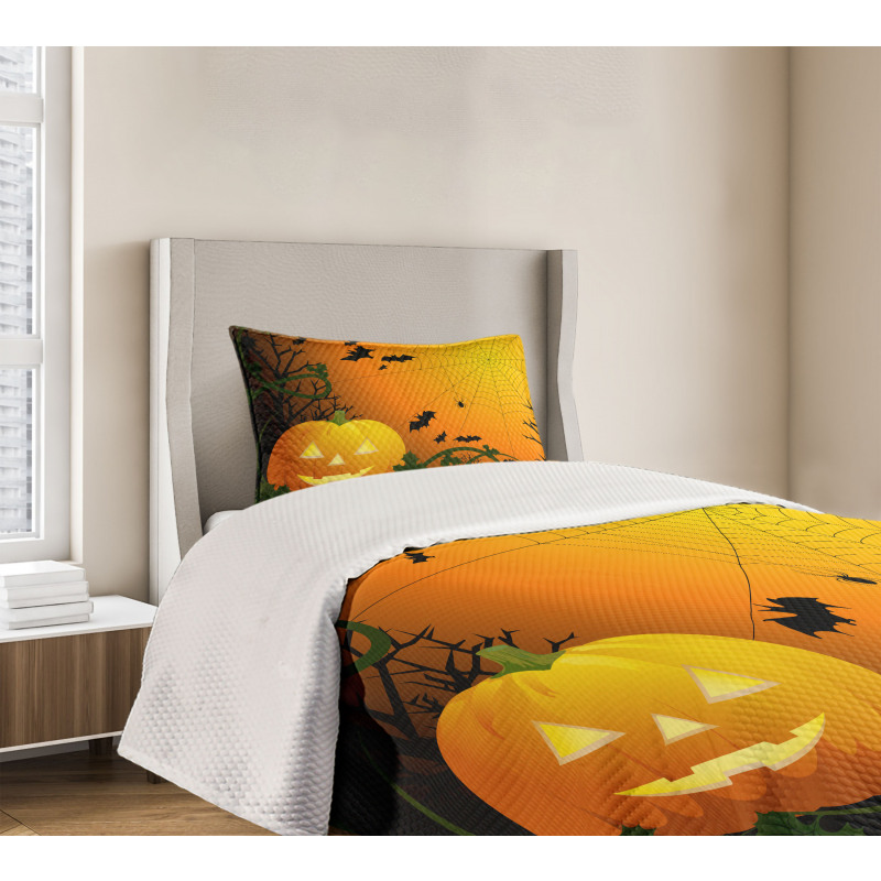 Pumpkin Leaves Bats Bedspread Set