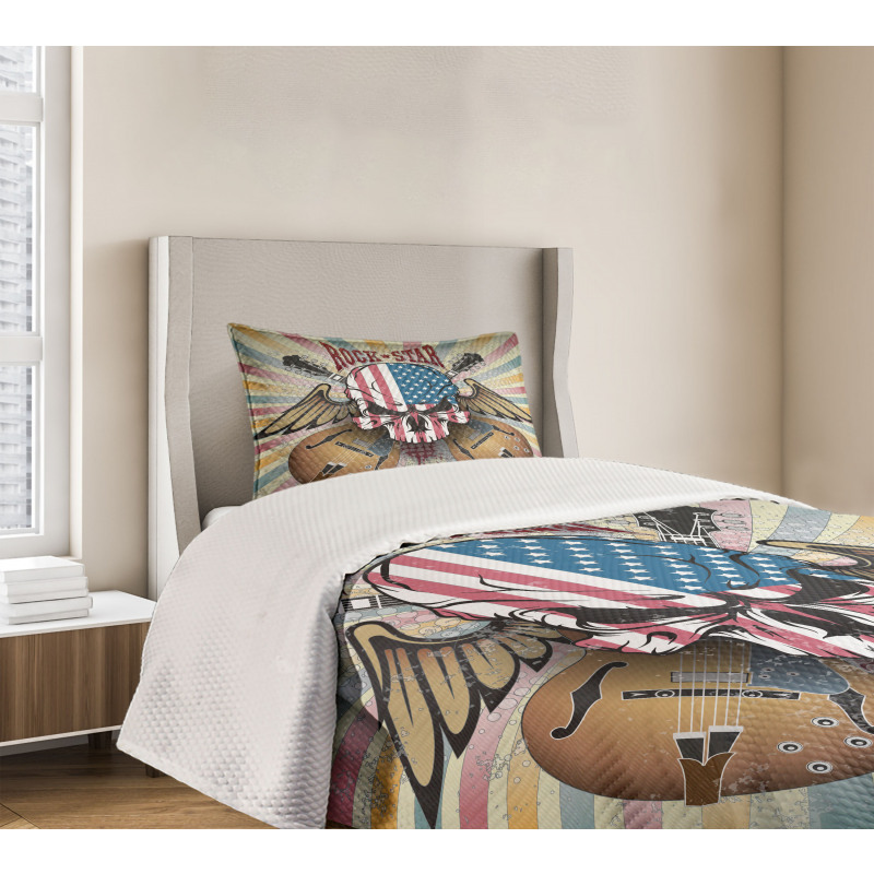 Angry Skull America Flag Bedspread Set