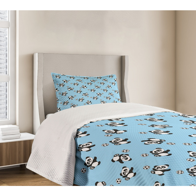 Panda Kicking Ball Bedspread Set