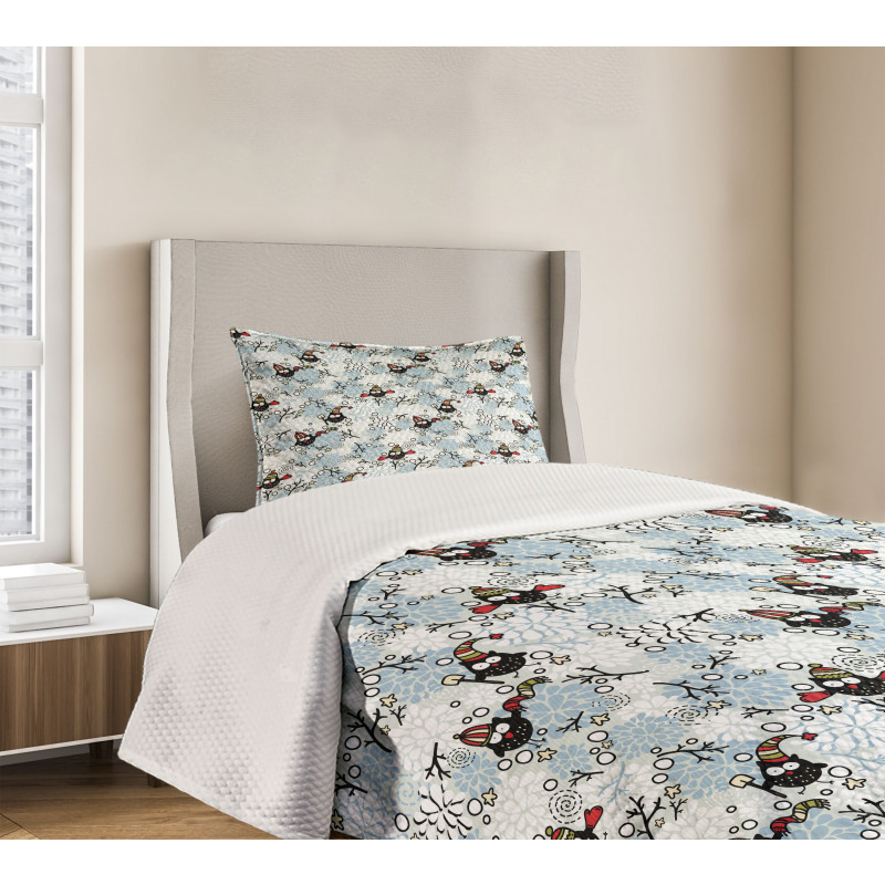 Winter Snow Xmas Doodle Bedspread Set