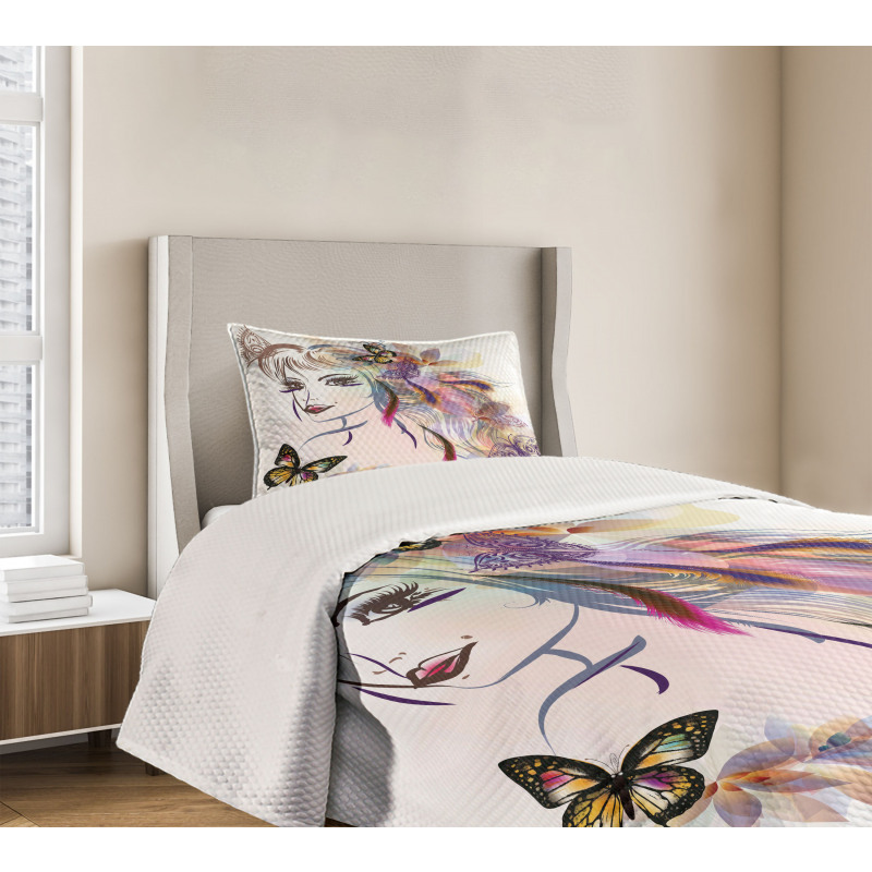 Butterflies with Girl Bedspread Set