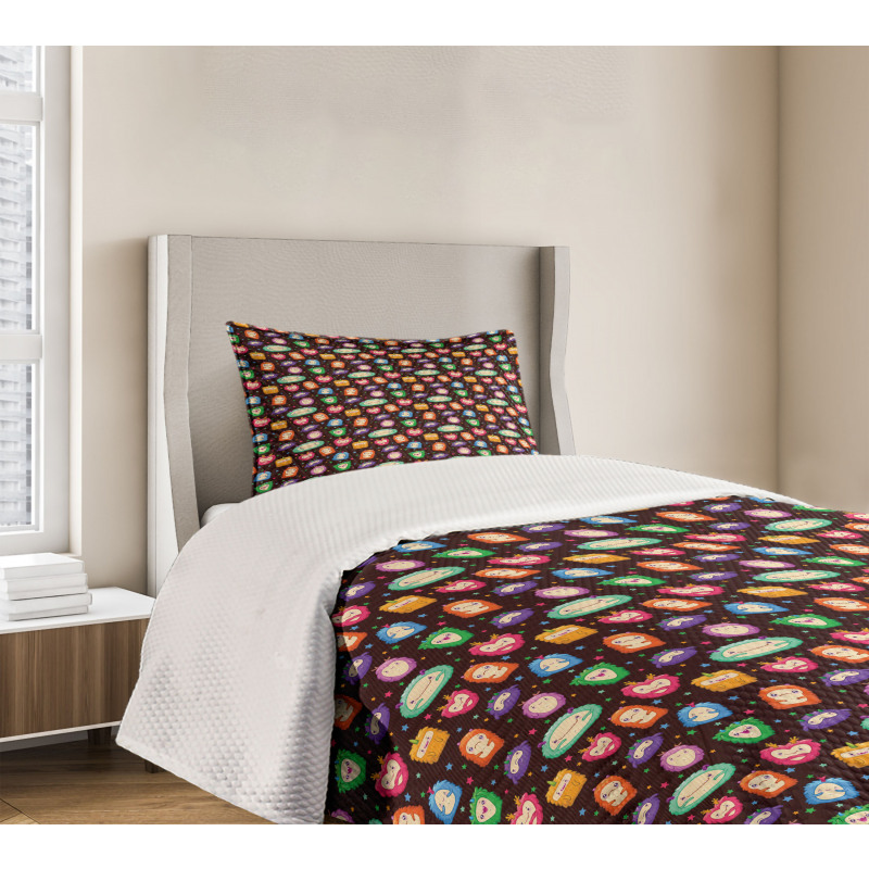 Abstract Fluffy Monsters Bedspread Set