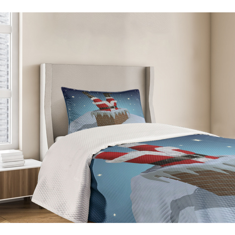 Santa Stuck in Chimney Bedspread Set