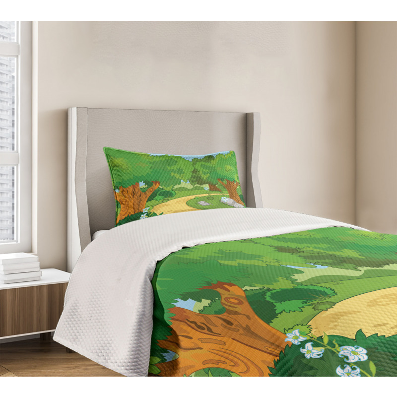 Pathway Flowers Trees Bedspread Set