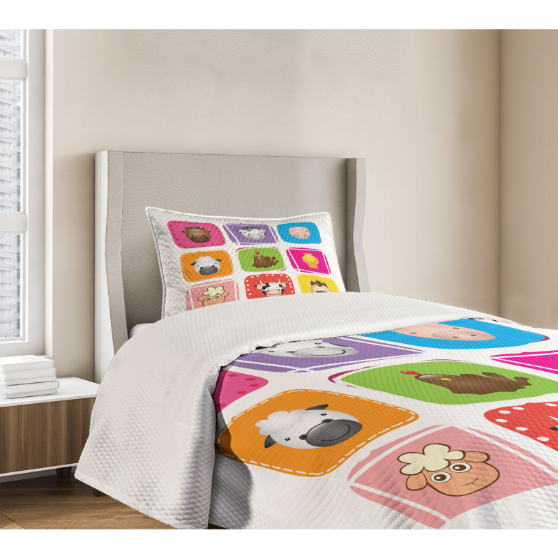 Geometric Squares Faces Bedspread Set