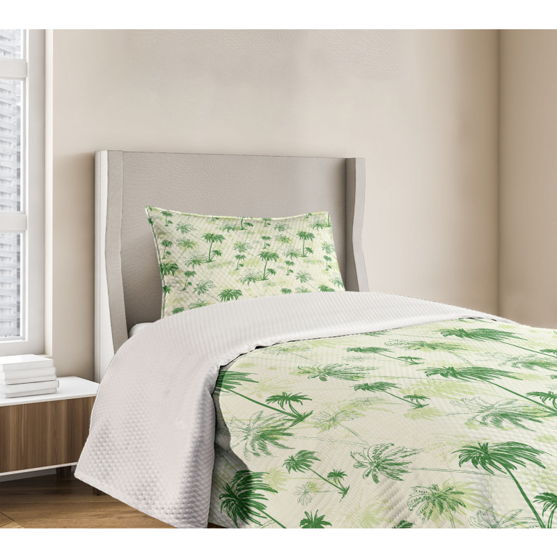 Sketch Style Palm Trees Bedspread Set