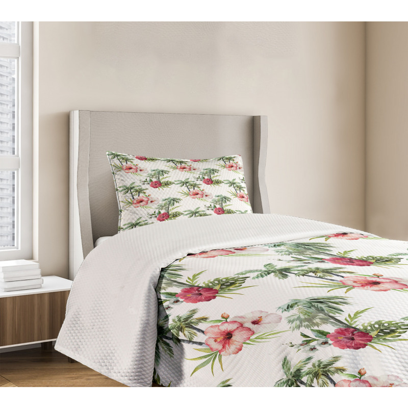 Palm Trees Hibiscus Bedspread Set