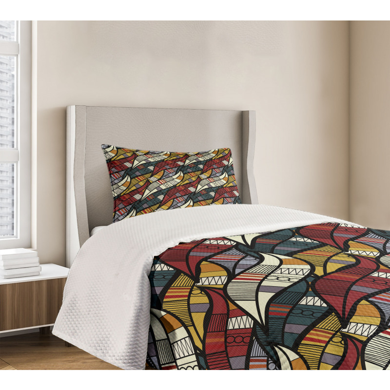 Circles Chevrons Lines Bedspread Set