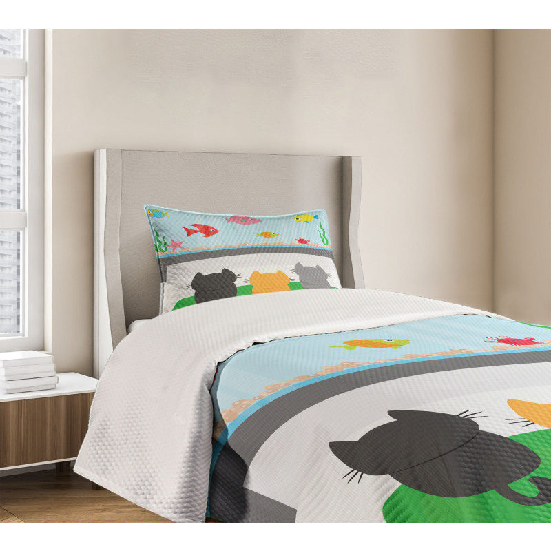 Cats Looking at Fishtank Bedspread Set