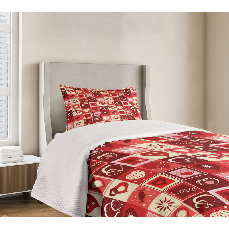 Valentines Day Theme Hearts Bedspread Set