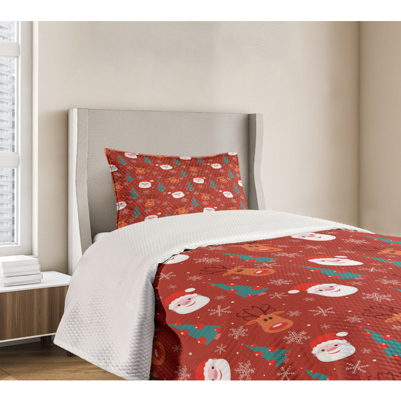 Merry Xmas Cartoon Santa Bedspread Set