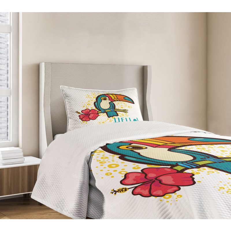 Toucan Bird with Hibiscus Bedspread Set