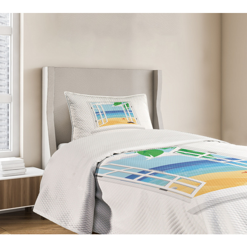 Window View Ocean Leaves Bedspread Set