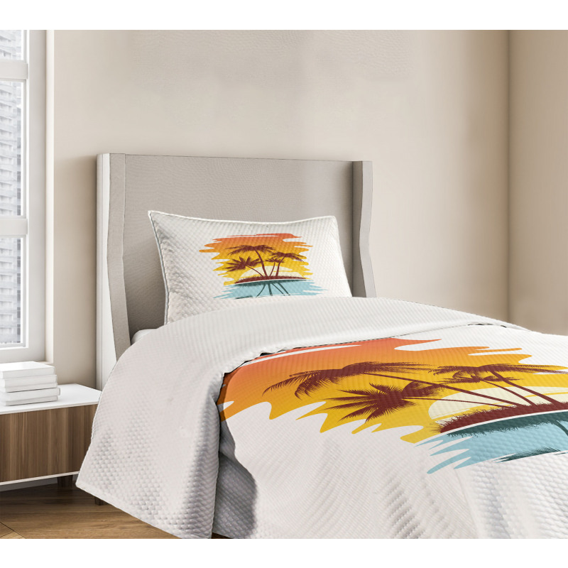 Exotic Palm Trees Sunset Bedspread Set
