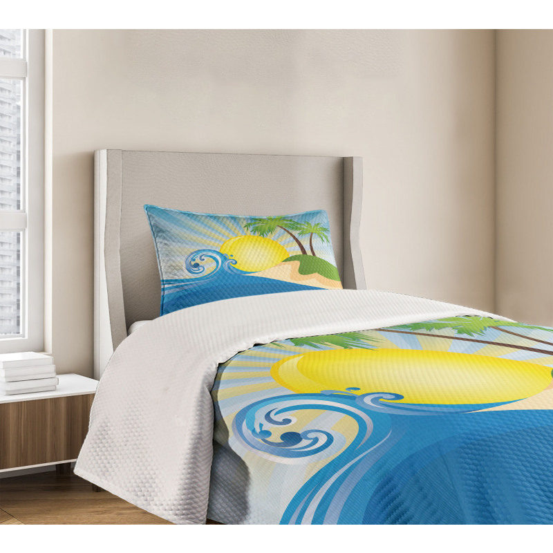 Sun Rays Tropical Island Bedspread Set