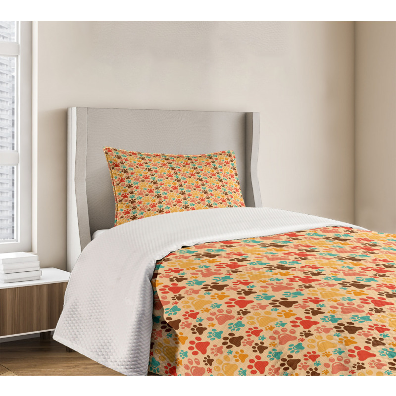 Colorful Paw Print Bedspread Set