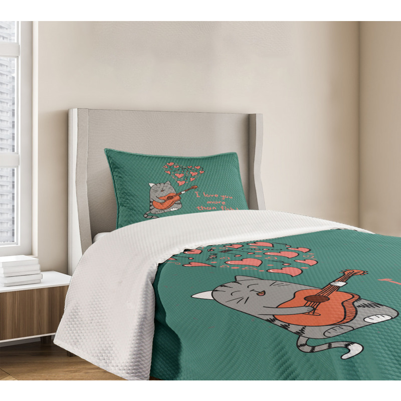 Cartoon Cat Sings Bedspread Set