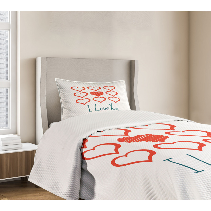 Scribble Red Hearts Bedspread Set