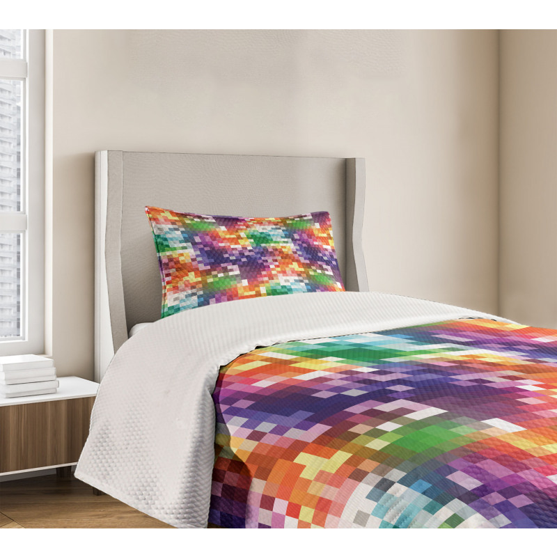 Rainbow Colored Square Bedspread Set