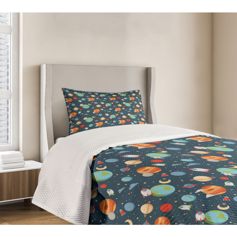 Cartoon Planets in Space Bedspread Set