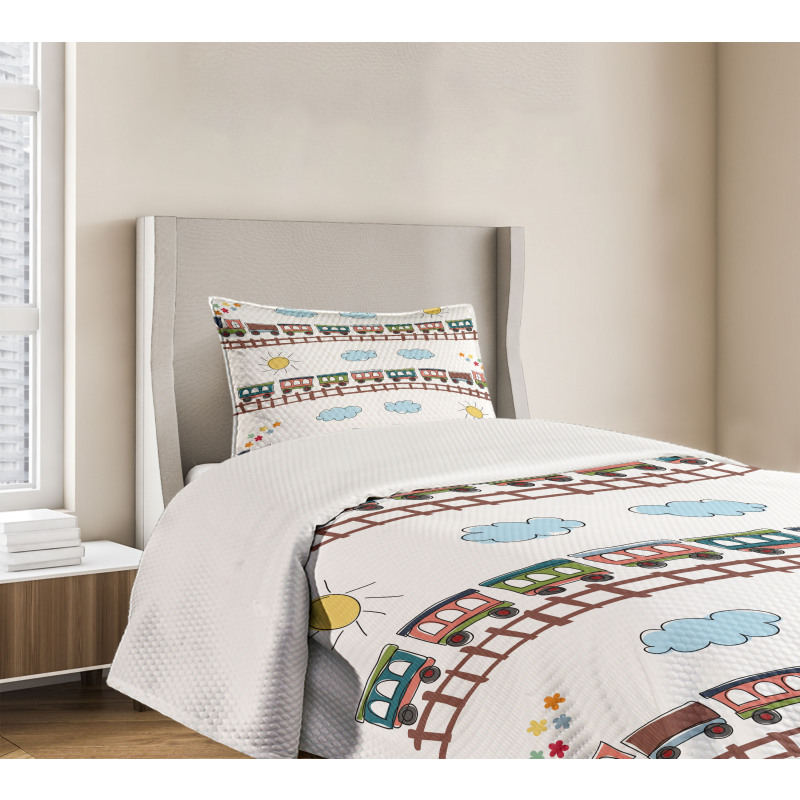 Cartoon Train Tracklines Bedspread Set