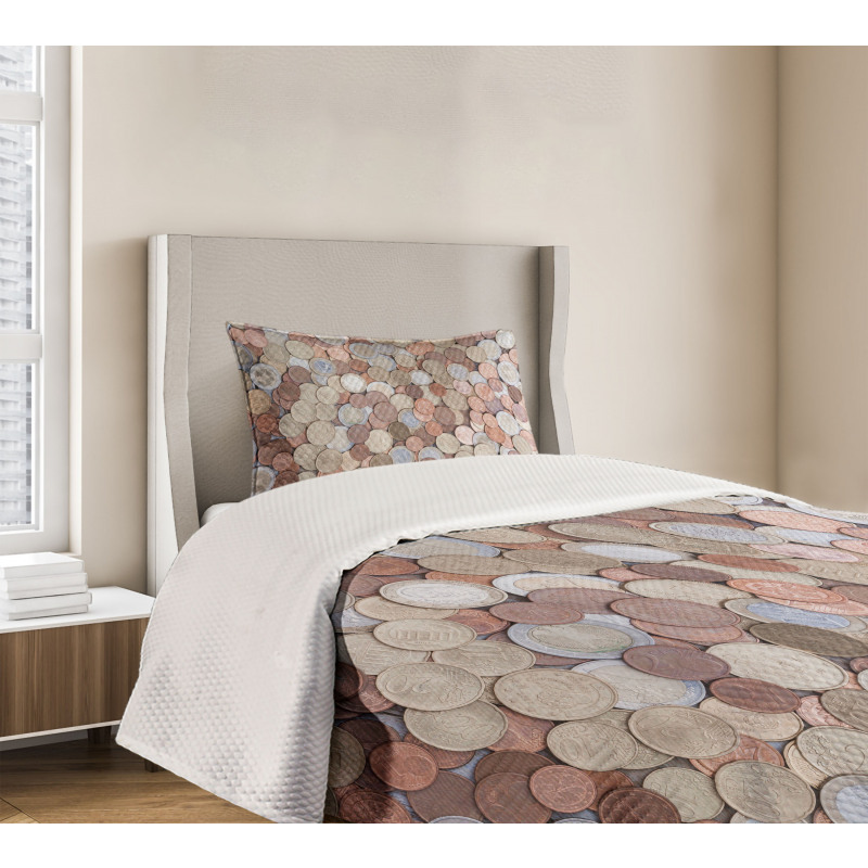 Euros and Cent Coins Bedspread Set