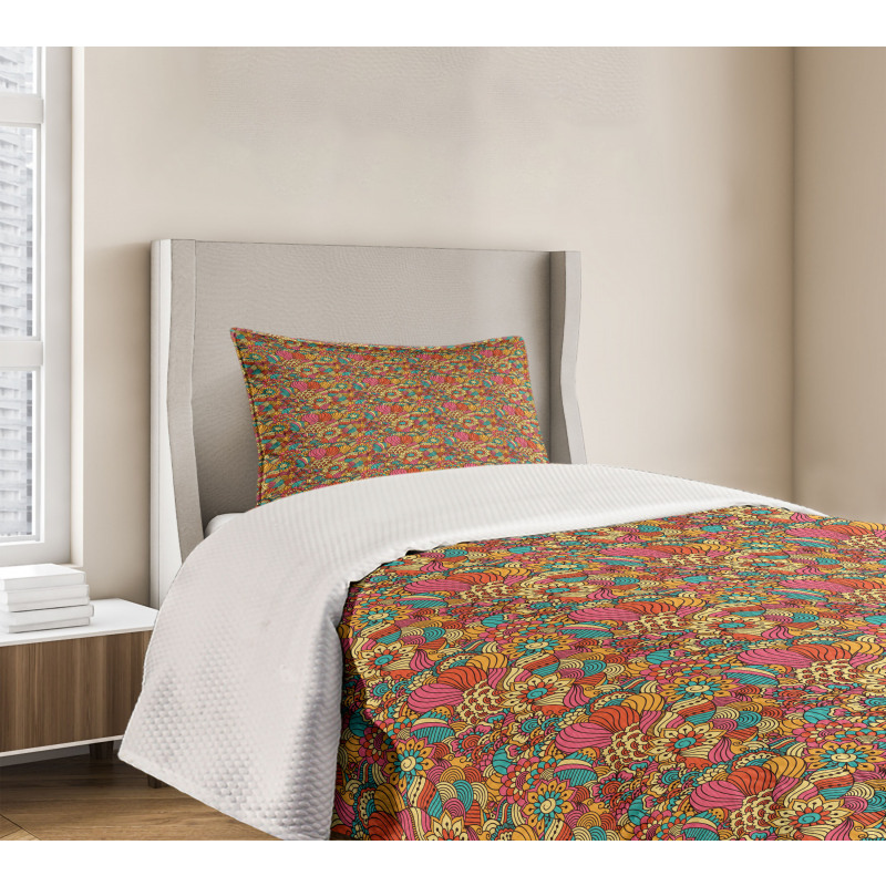 Colorful Floral Doodle Bedspread Set
