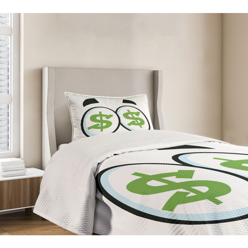 Green Dollar Signs Cartoon Bedspread Set