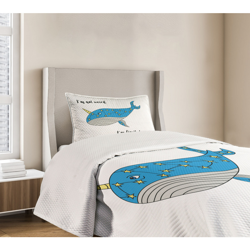 Hand Drawn Blue Whale Bedspread Set