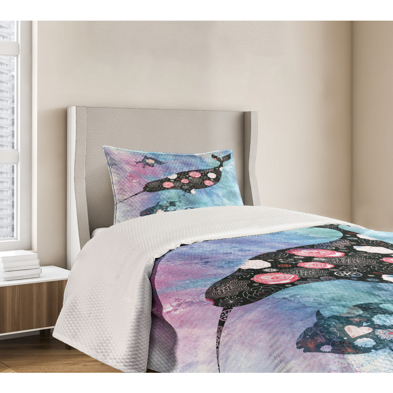 Floral Whale and Fish Bedspread Set
